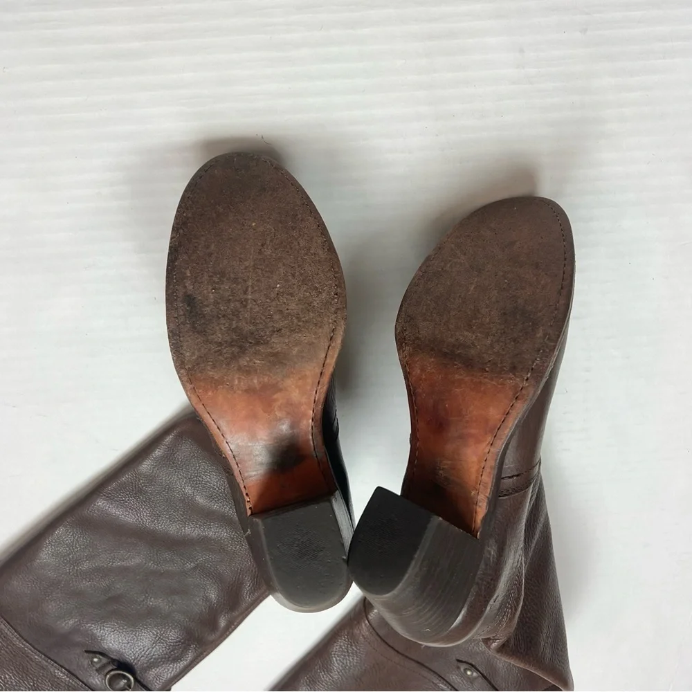 FRYE 77595 JANE TALL CUFF BROWN LEATHER BOOTS 7